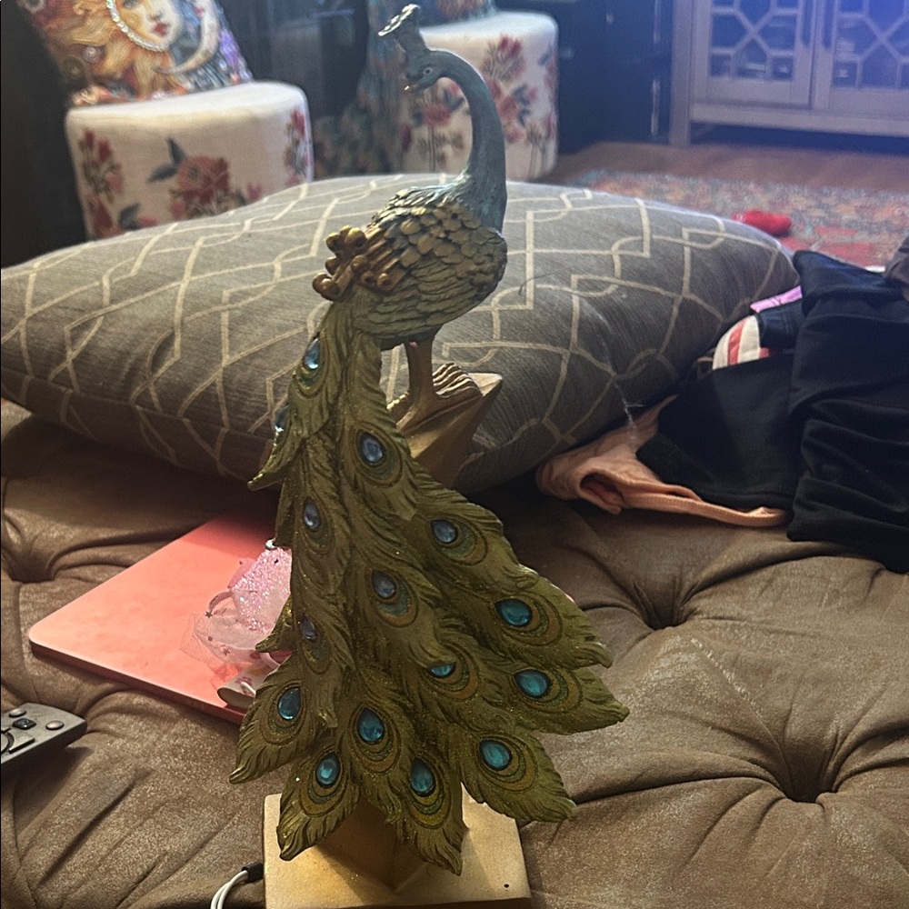 Elegant Peacock Figurine in Green and Blue